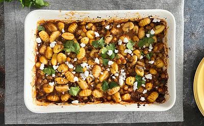 Try This Easy Gnocchi, Aubergine, And Chickpea Traybake
