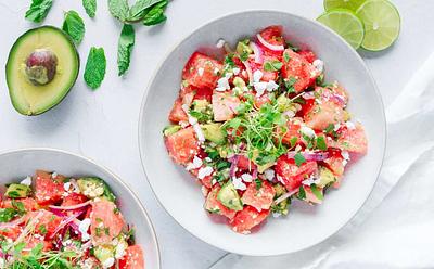 Try This Vegan Watermelon, Feta, And Avocado Salad