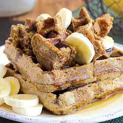 Vegan Banana Oat Waffles With Maple Syrup