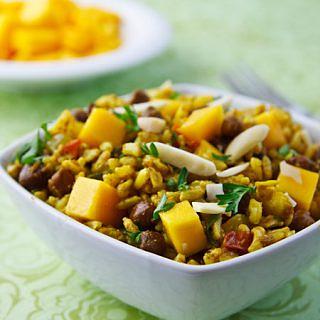Curried Rice Salad with Black Chickpeas and Mango