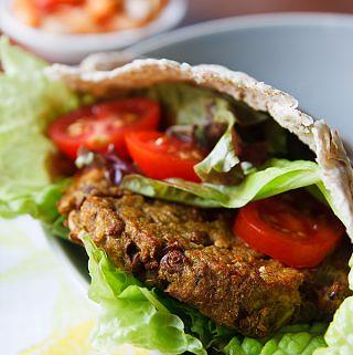 Curried Eggplant, Lentil, and Quinoa Burgers with Onion-Pepper Relish