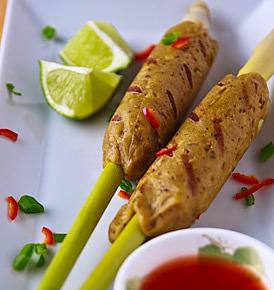 Thai Seitan on Lemongrass Skewers