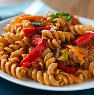 Pasta with Peppers and Italian Seitan Sausage