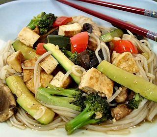 Hurry-up Hoisin Tofu and Vegetables with Rice Noodles