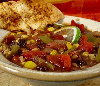 Chili with Baked Lime-Chipotle Tortilla Chips