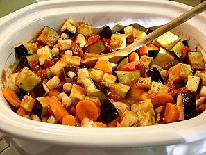 Crockpot Eggplant and Tomato Stew with Garbanzo Beans