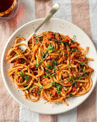 Sausage & Fennel Pasta with Crushed Tomato Sauce