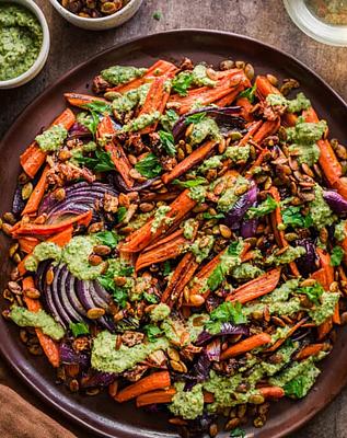 Roasted Carrots and Dates with Pistachio Pesto