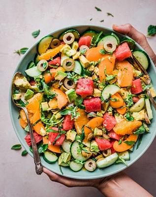 Watermelon Cucumber Salad with Mint and Basil