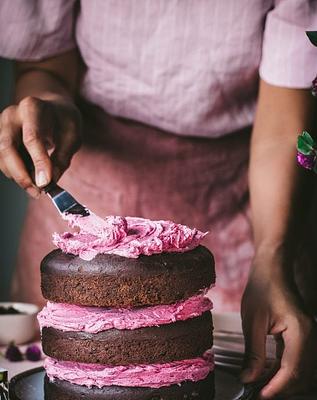 Vegan Chocolate Layer Cake with Hibiscus Frosting