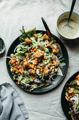 Buffalo Cauliflower Salad with Tahini Ranch