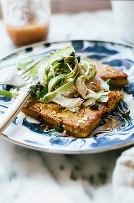 Seared Polenta with Spring Salad & Sherry Shallot Vinaigrette