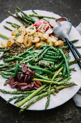 Grilled Asparagus & French Lentil Niçoise-Inspired Salad