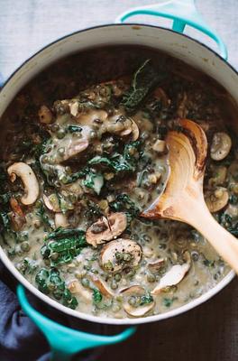 Creamy French Lentils with Mushrooms & Kale