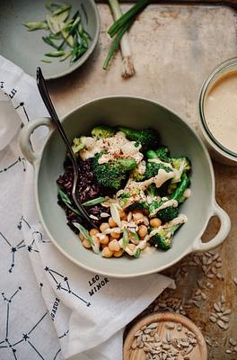 Roasted Broccoli Bowl with Spiced Sunflower Sauce
