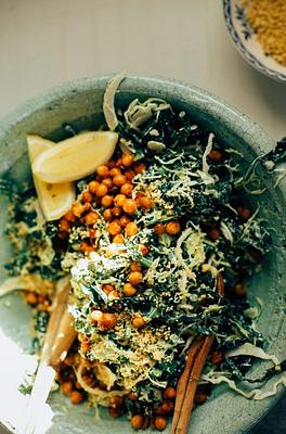 Kale & Brussels Sprout Caesar Slaw with Pine Nut “Parm”