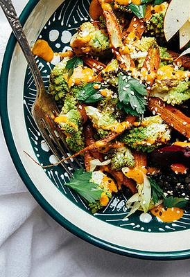 Fall Vegetable & Lentil Bowl with Goji Tahini Cream