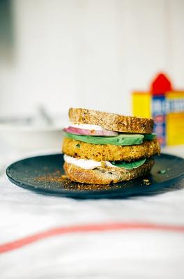 Chickpea & Cauliflower Old Bay Veggie Burgers with Cashew “Mayo”