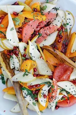 Winter Citrus Salad with Persimmon & Rosemary Rooibos Syrup