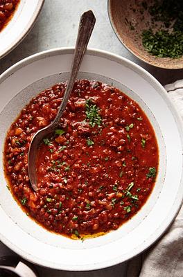 Smoky Vegan French Lentil Soup with Tomatoes & Tarragon