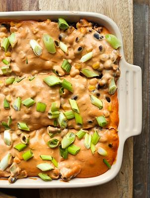 Vegan Cheesy Mexican Tortilla Bake