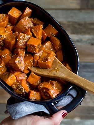 Miso Glazed Sweet Potatoes