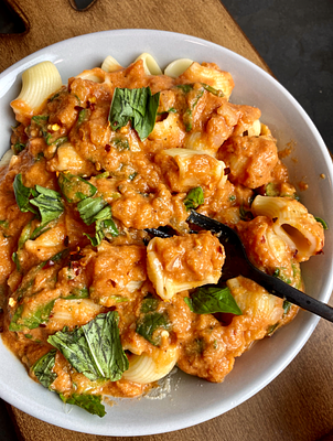 Vegan Cream Cheese Tomato and Basil Pasta