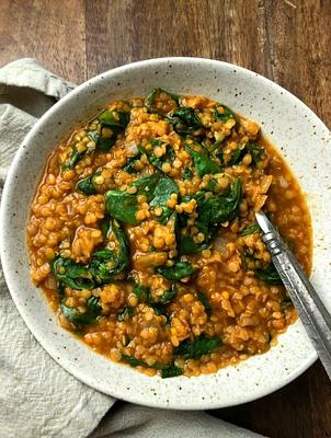 Vegan Red Lentil Spinach Soup