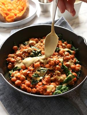 Smoky Kale and Chickpeas with Miso Peanut Drizzle
