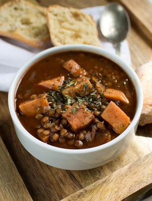 Vegan Sweet Potato Lentil Soup (8 ingredients and Oil-free!)