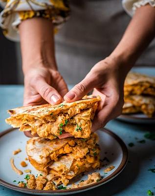 Vegan Buffalo Chickpea Quesadillas