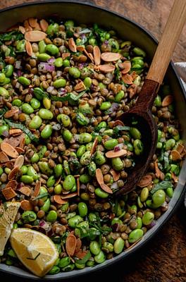 Green Lentil Edamame Salad with Spiced Lemon Dressing