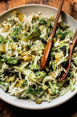 Crunchy & Creamy Dill Pickle Broccoli Slaw