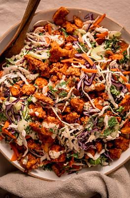 Vegan Ranch Slaw with Baked Crunchy Buffalo Tofu