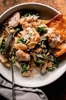 Sautéed Cabbage, Kale & Butter Beans with Mustard Cream