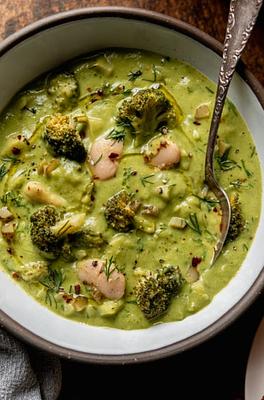 Broccoli Dill Pickle Soup with White Beans & Potatoes