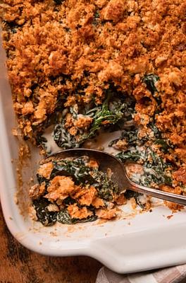 Vegan Creamed Kale with Caramelized Shallots & Smoky Crumbs
