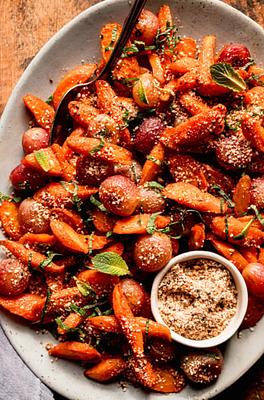 Oven-Roasted Carrot Side Dish with Grapes & Dukkah