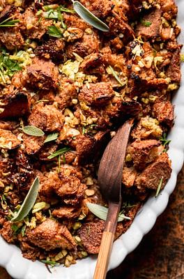 Vegan Stuffing with Balsamic Shallots & Sourdough Bread