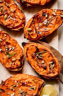Vegan Twice Baked Sweet Potatoes with Chili & Lime