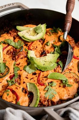 Lazy Chopped Vegan Enchiladas in a Skillet