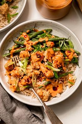 Spicy & Crispy Peanut Tofu with Green Beans
