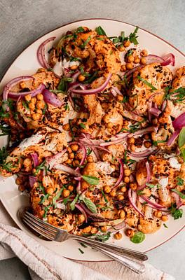 Grilled Cauliflower Wedges with Tahini Yogurt & Sumac Onions