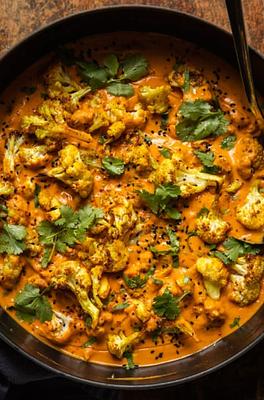 Spice-Roasted Cauliflower in Coconut Tomato Sauce with Lentils