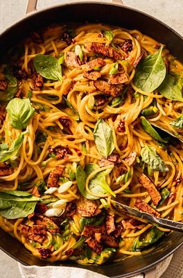 Butternut Coconut Noodles with Greens, Herbs & Smoky Coconut Crunch