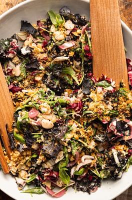 Kale Arugula Butter Bean Salad with Mustard Tahini & Garlicky Bread Crumbs