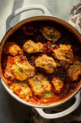 Sweet Potato Walnut Chili with Corn Dumplings
