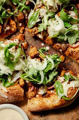 Spicy Vegan Butternut Squash Flatbread with Za’atar & Miso Garlic Sauce