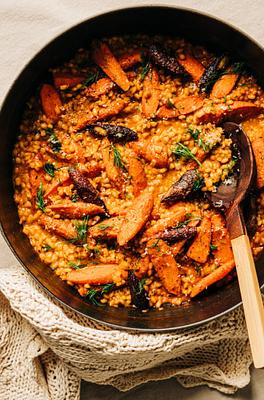 Vegan Barley Risotto with Roasted Carrots