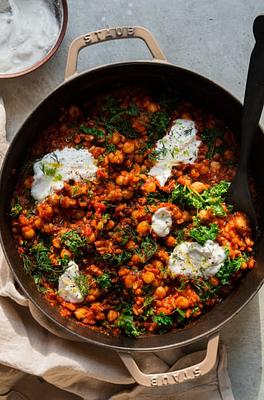 Farro Chickpea Skillet with Tomatoes, Kale, Cardamom & Lime